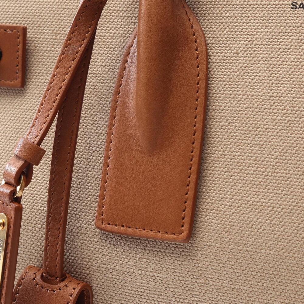 Saint Laurent Sac de Jour Tote Bag Canvas Leather Beige Brown - Picture 6 of 7